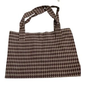 Summery Copenhagen Large Harlequin Tote Bag Brown Beige Diamond Knit 1940 NEW